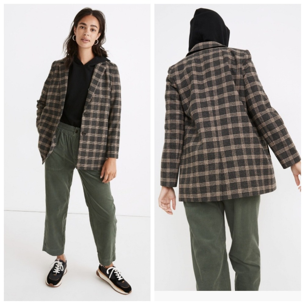 Madewell Dorset Blazer in Windowpane plaid Size XS wool blend gray tan